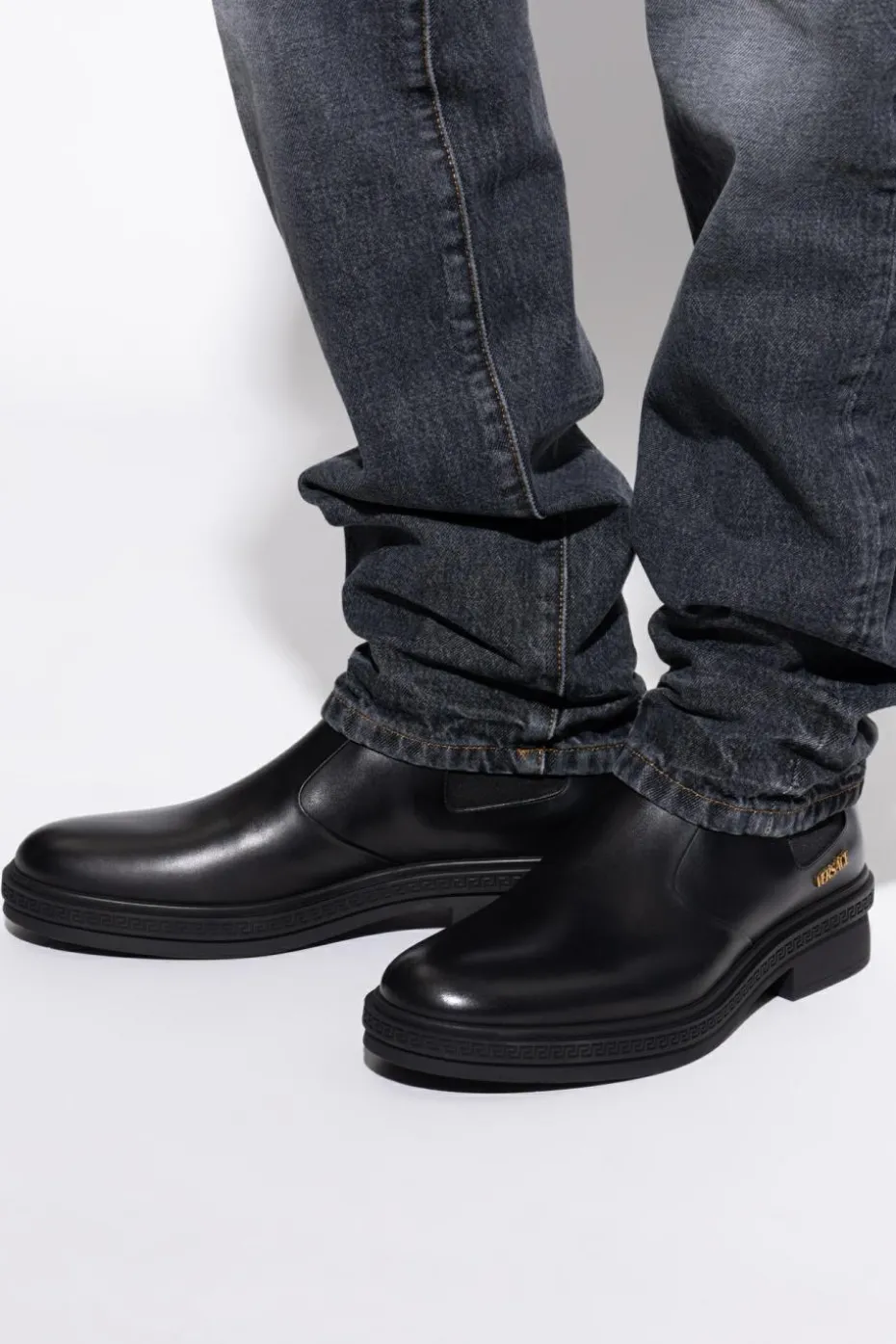 Versace BLACK Leather Chelsea boots