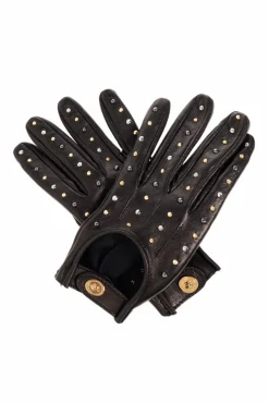 Versace BLACK Leather gloves with studs