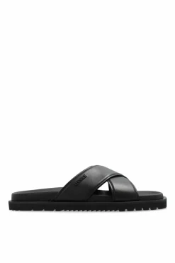 Versace BLACK Leather Slippers