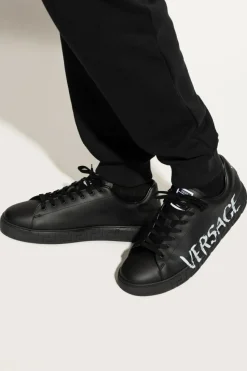 Versace BLACK Leather sports shoes with logo