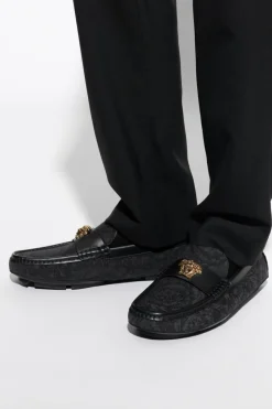 Versace BLACK Loafers with 'barocco' pattern