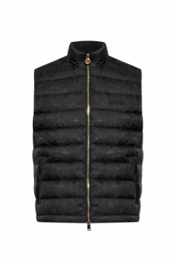 Versace BLACK Quilted Down Vest with Stand-up Collar