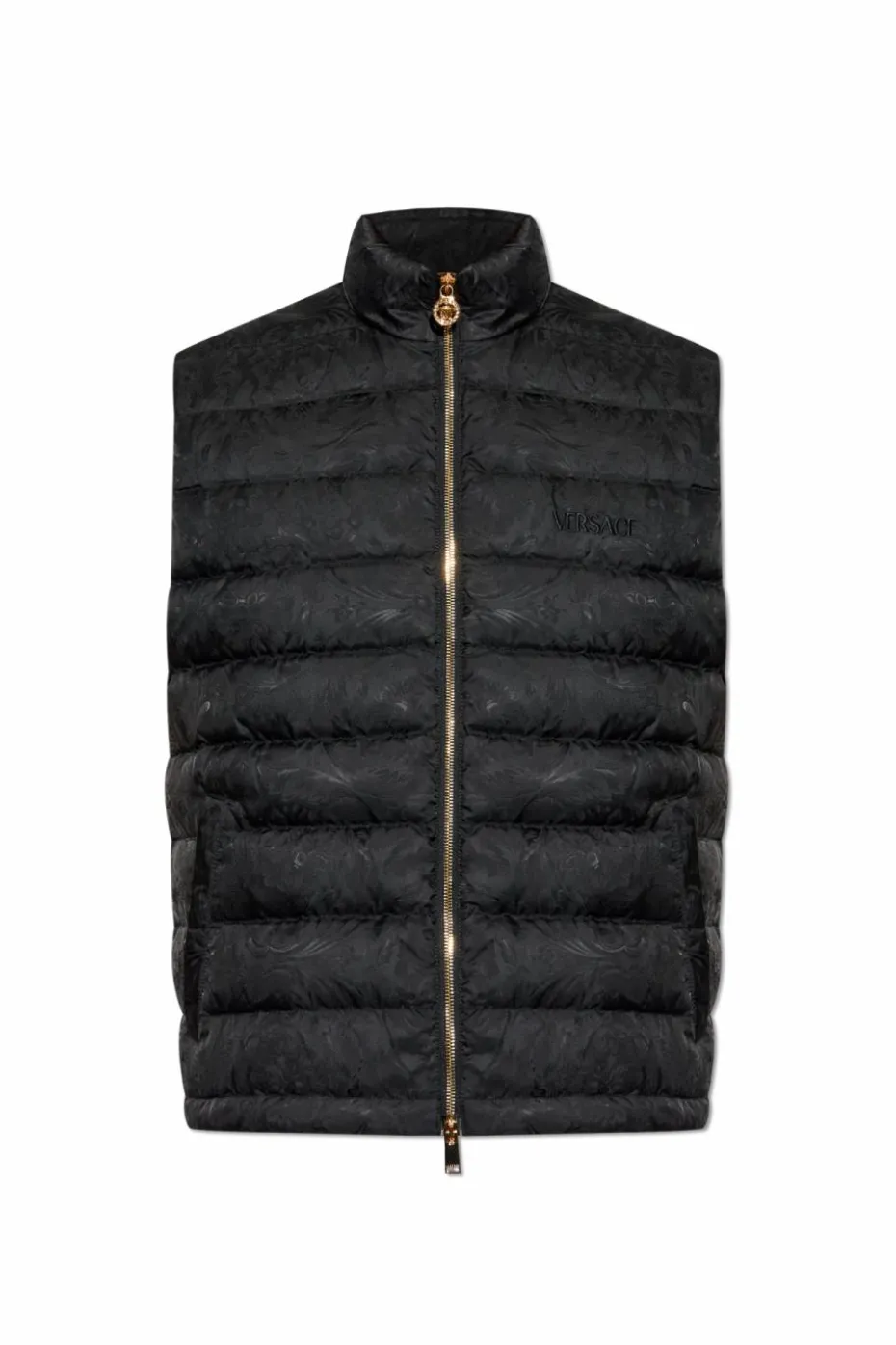 Versace BLACK Quilted Down Vest with Stand-up Collar