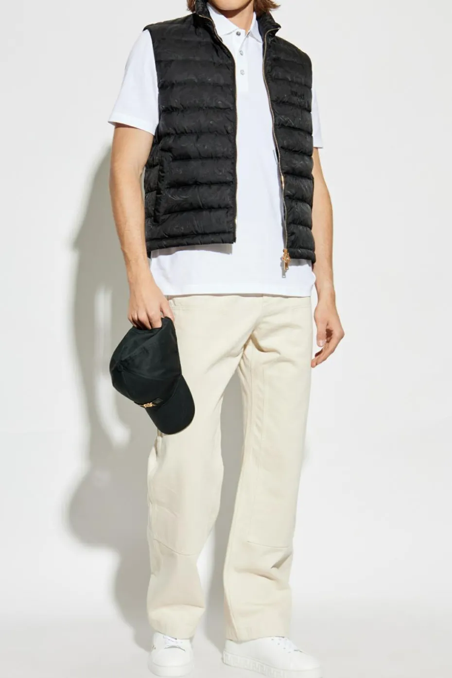 Versace BLACK Quilted Down Vest with Stand-up Collar