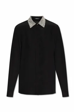 Versace BLACK Shirt with shimmering crystals on the collar