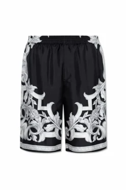 Versace BLACK Silk shorts with "Architectural Baroque" print