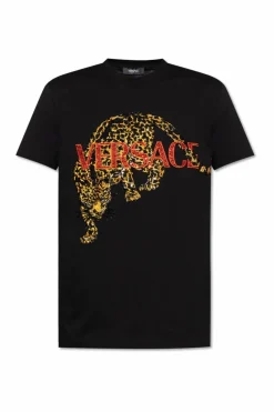 Versace BLACK T-shirt with shimmering appliqués
