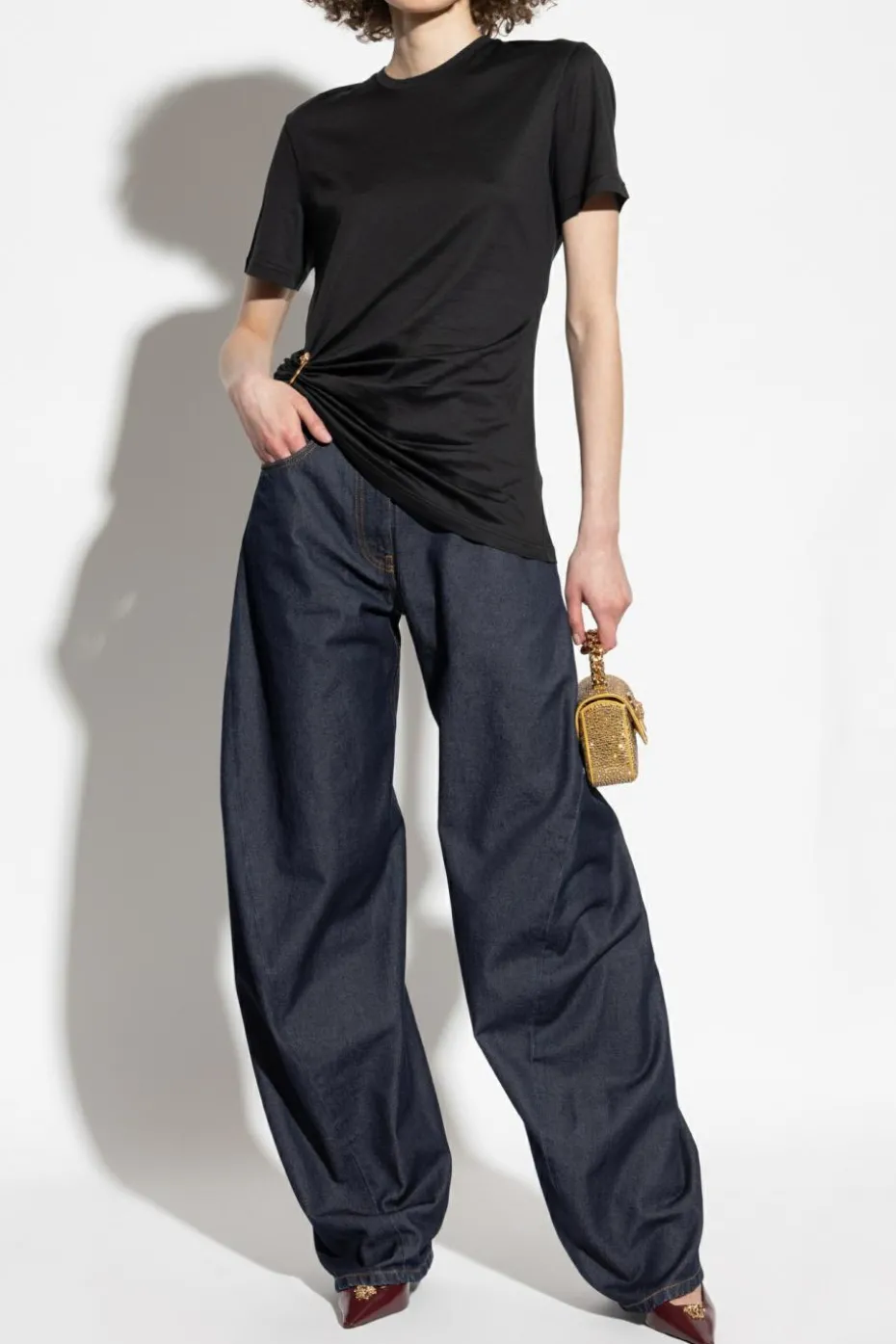 Versace BLACK T-shirt with decorative safety pin
