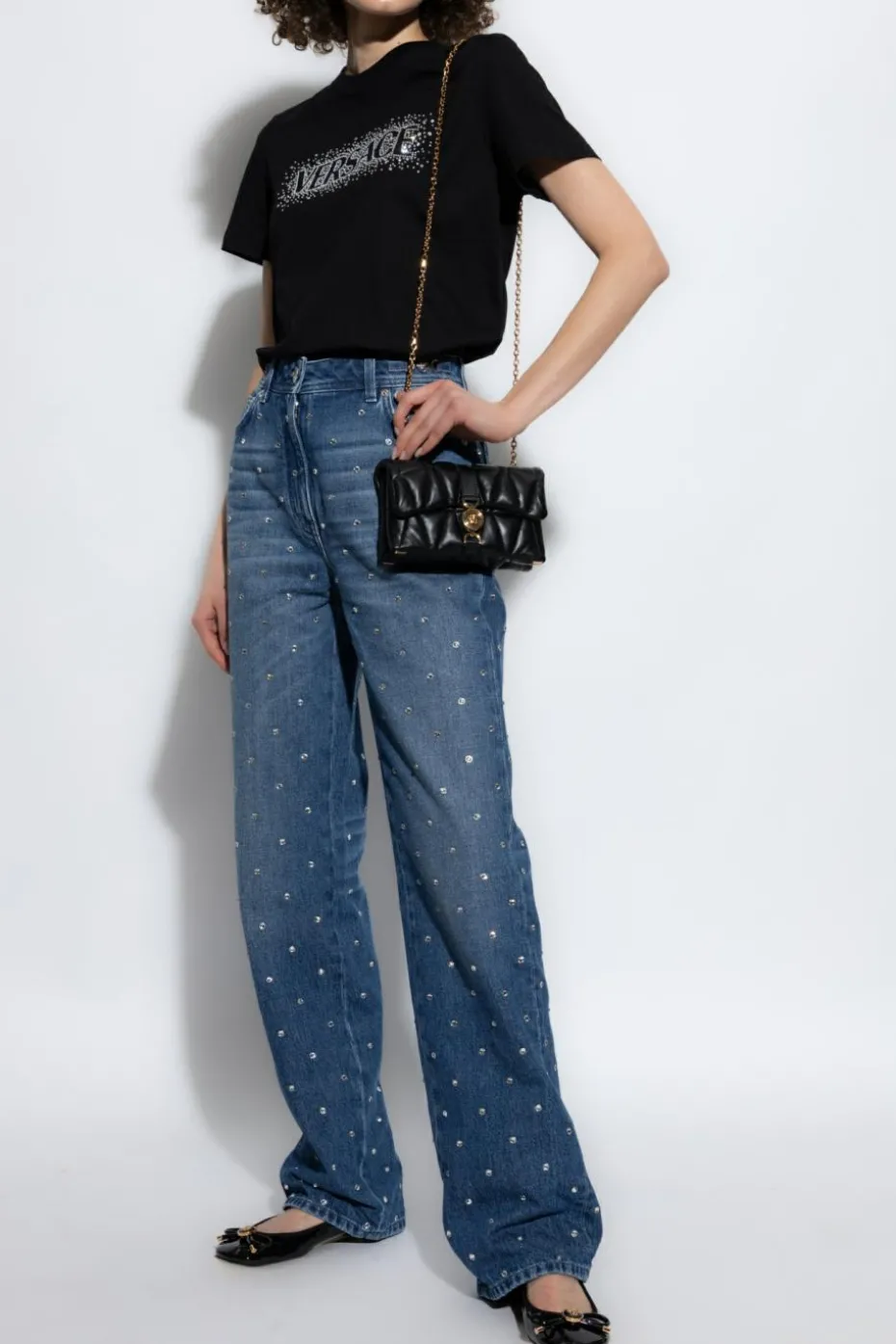 Versace BLACK T-shirt with shimmering crystals