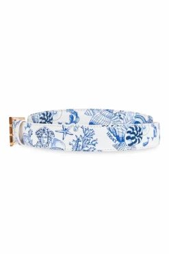 Versace BLUE Leather belt with 'Coral Theatre Allove' print