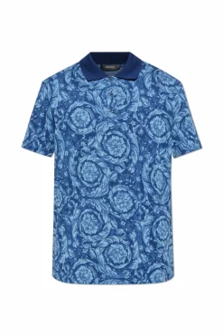 Versace BLUE Polo shirt with "Barocco" pattern