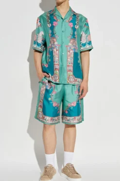Versace BLUE Silk shirt with "Coral Theatre" print
