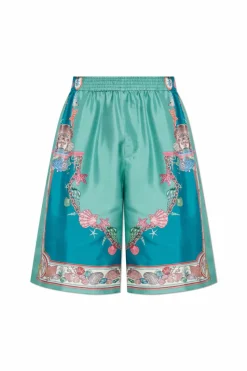Versace BLUE Silk shorts with "Coral Theatre" print