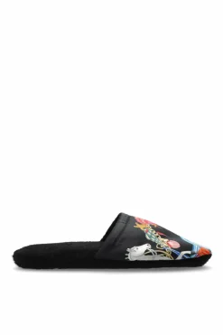 Versace Home BLACK Flip-flops with "Coral Theatre" print