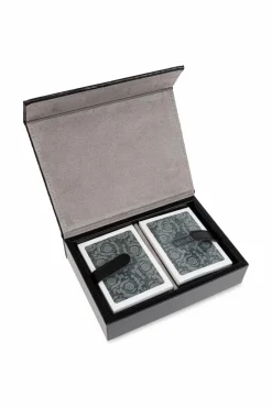 Versace Home GREY Set of two decks of cards in a leather case