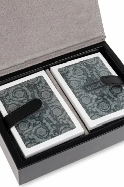 Versace Home GREY Set of two decks of cards in a leather case