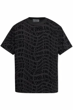 Versace Jeans Couture BLACK T-shirt with a monogram and a velvety finish