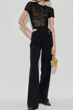 Versace Jeans Couture BLACK Trousers with decorative slit at the waist