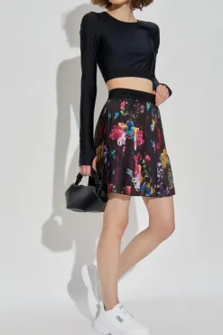 Versace Jeans Couture BLACK Pleated skirt with colorful print