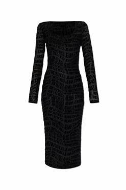 Versace Jeans Couture BLACK Monogram dress with a velvet finish