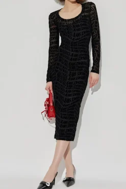 Versace Jeans Couture BLACK Monogram dress with a velvet finish