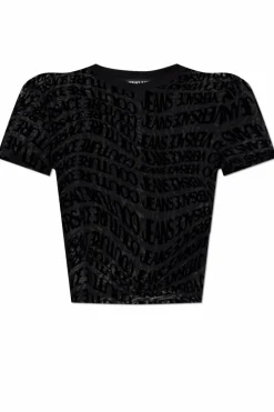 Versace Jeans Couture BLACK T-shirt with a logo and a velvet finish