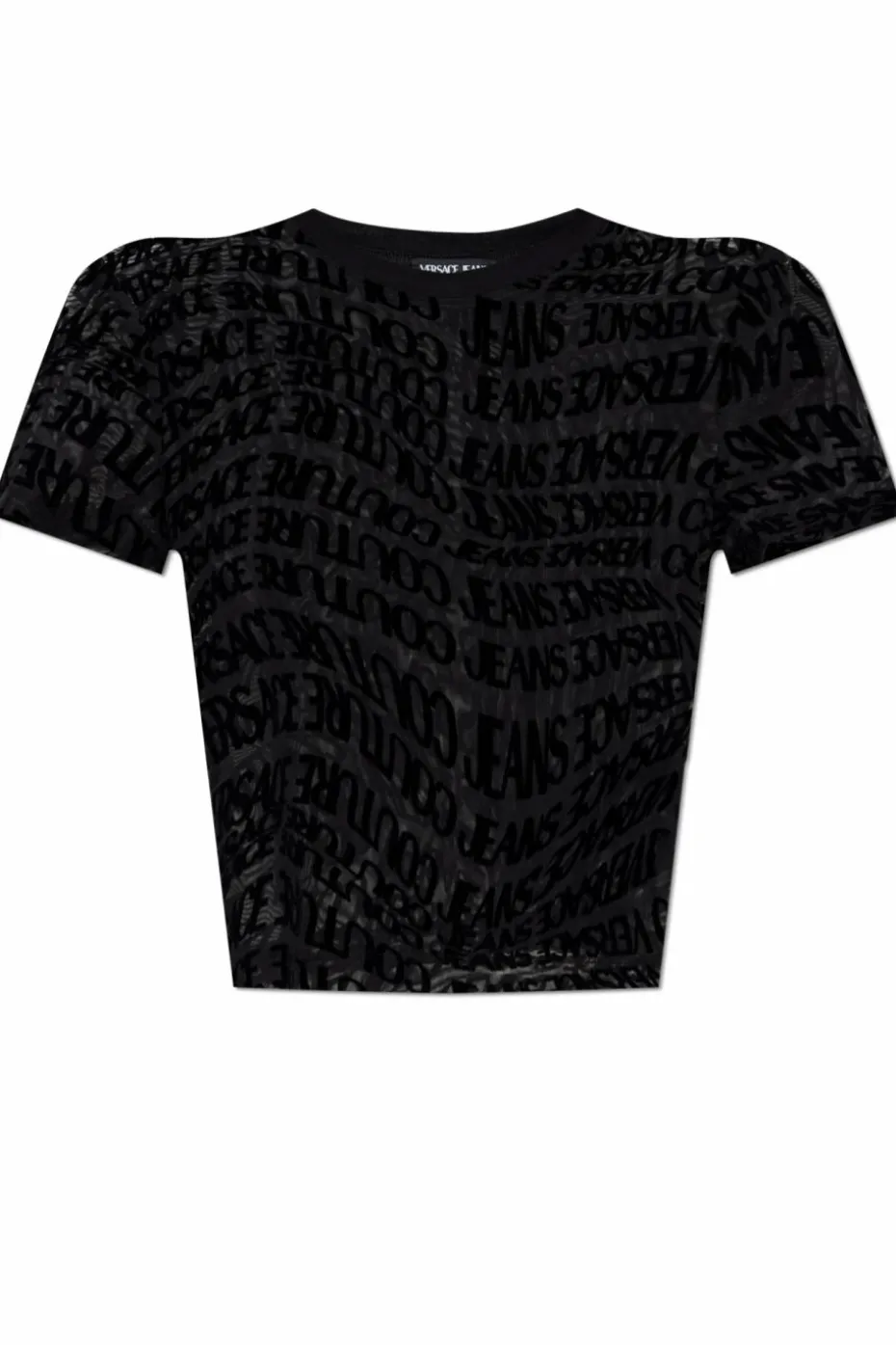 Versace Jeans Couture BLACK T-shirt with a logo and a velvet finish