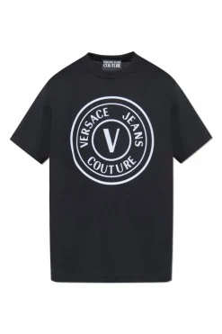 Versace Jeans Couture BLACK T-shirt with a velvet-finish print