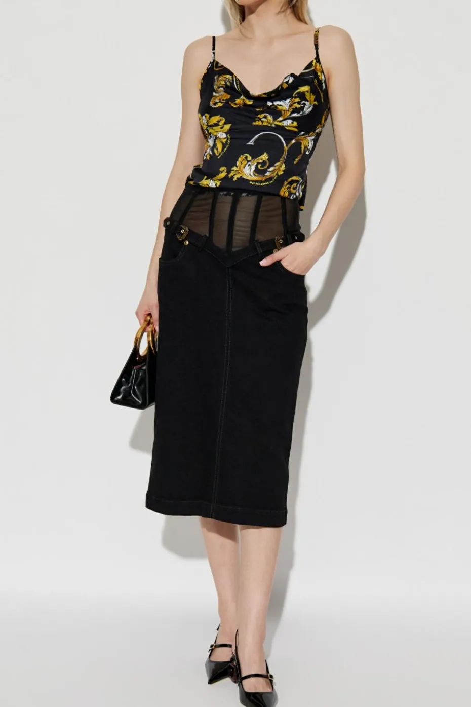 Versace Jeans Couture BLACK Denim skirt with back slit