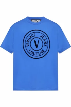 Versace Jeans Couture BLUE T-shirt with a velvet finish print