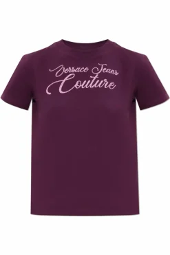 Versace Jeans Couture BURGUNDY T-shirt with shimmering appliqués