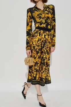 Versace Jeans Couture YELLOW Pleated skirt with 'Barocco' print