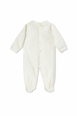 Versace Kids cream Romper with printed logo