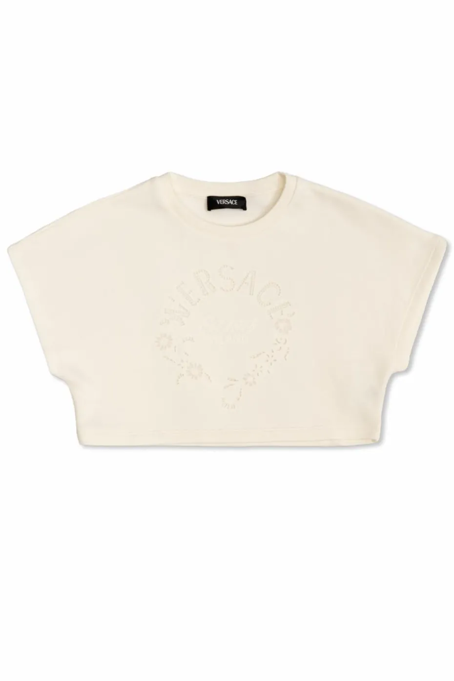 Versace Kids cream T-shirt with cut-out logo