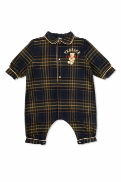 Versace Kids NAVY BLUE Baby romper with check pattern