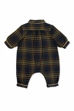 Versace Kids NAVY BLUE Baby romper with check pattern