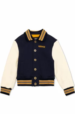Versace Kids NAVY BLUE Cotton jacket with embroidered logo