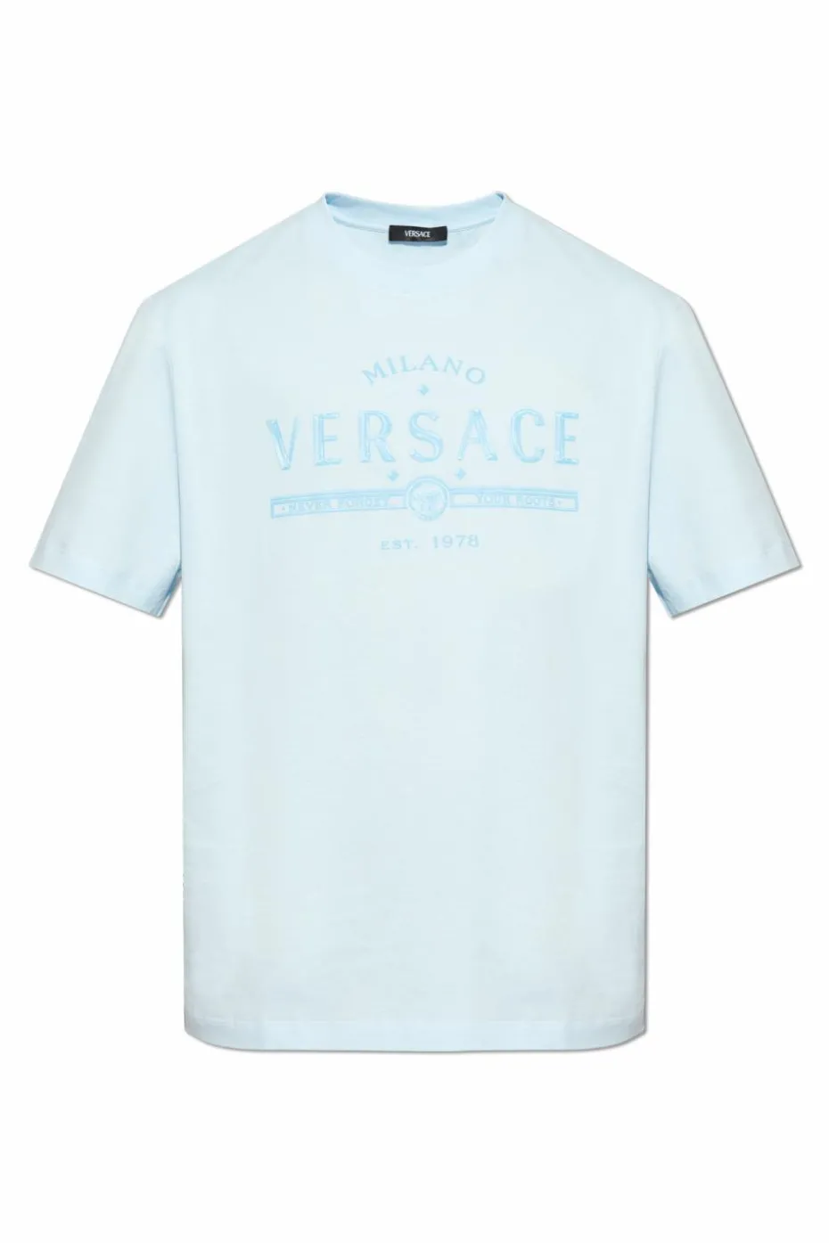 Versace light blue T-shirt with printed logo