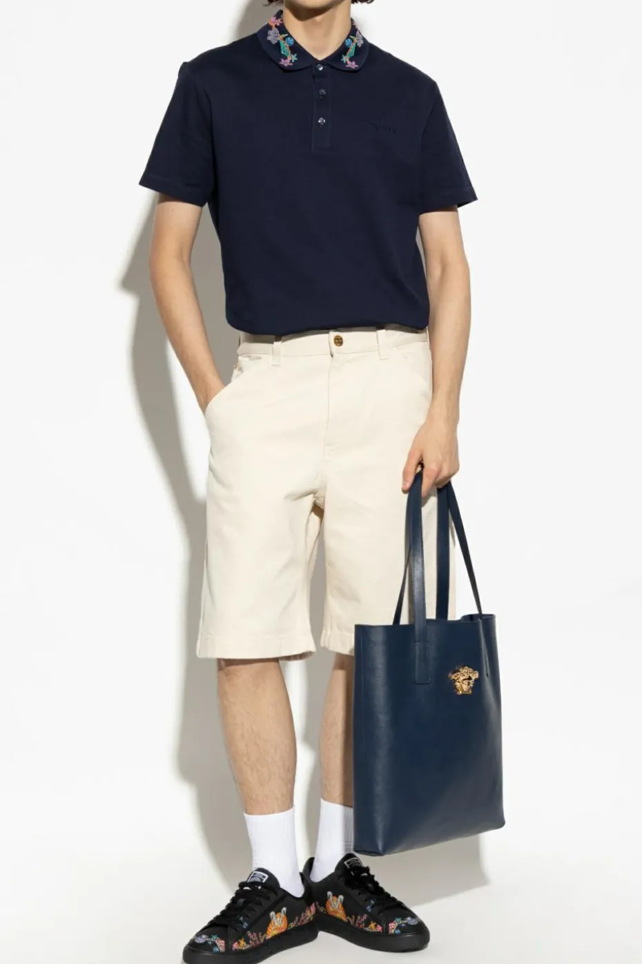 Versace NAVY BLUE Polo with colorful embroidery on the collar