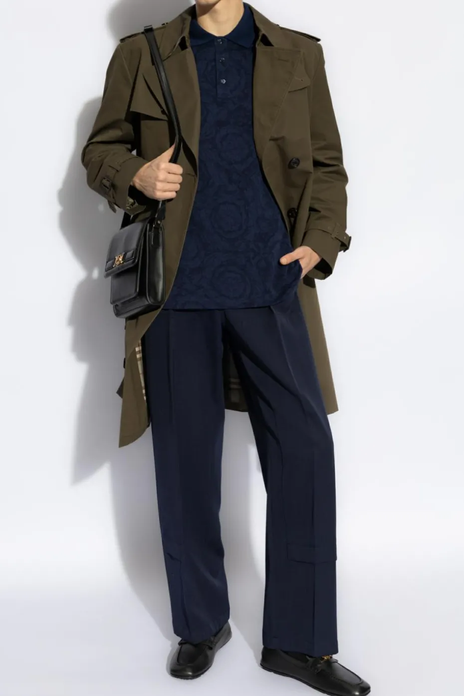 Versace NAVY BLUE Polo with Vbarocco pattern