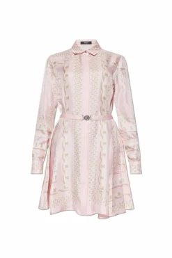 Versace PINK Silk dress with Barocco Chain pattern