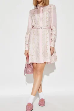 Versace PINK Silk dress with Barocco Chain pattern