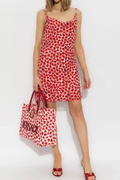 Versace RED Draped dress with floral motif