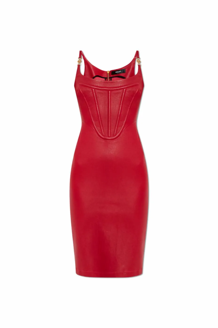 Versace RED Leather dress with shoulder straps