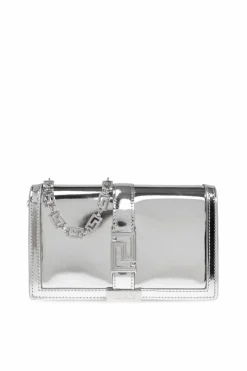 Versace SILVER Greca Goddess Mini chain wallet