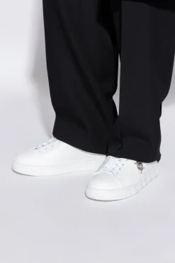 Versace WHITE Leather sports shoes with appliqué