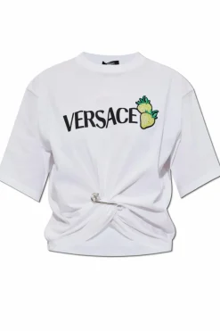Versace WHITE T-shirt with appliqué and draping
