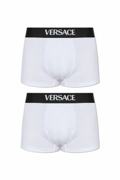 Versace WHITE Two-pack of cotton boxer briefs with logo