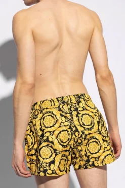 Versace YELLOW Barocco-printed swim shorts