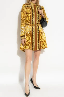 Versace YELLOW Silk dress with belt